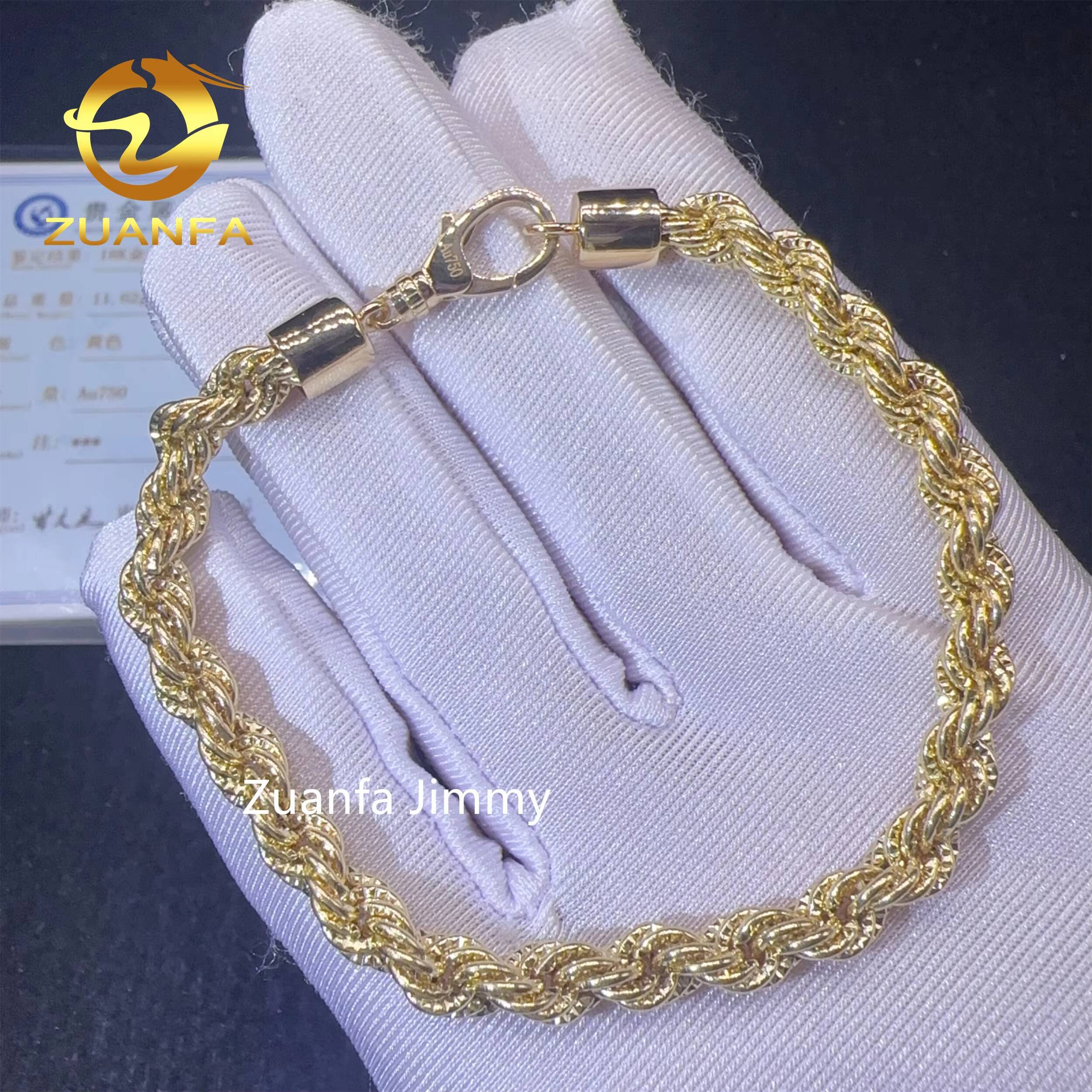 Fashion Man Jewelry 6mm Au750 18k Real Gold Solid Gold Yellow Gold Iced Out Hip Hop Jewelry Man Rope Chain Plain Chain