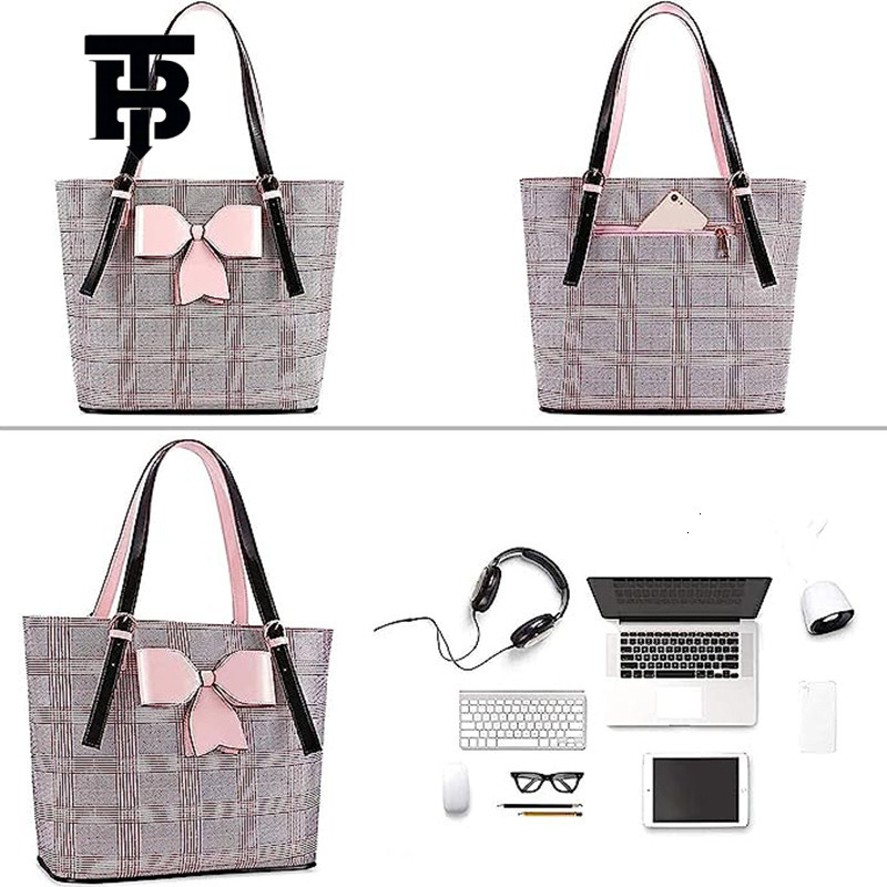 TB Designer s bag BHULAMTE Fashion Plaid Waterproof Large Capacity Line Bowknot Cute Women's Tote Bag Commuting Office Handbag Hot Item