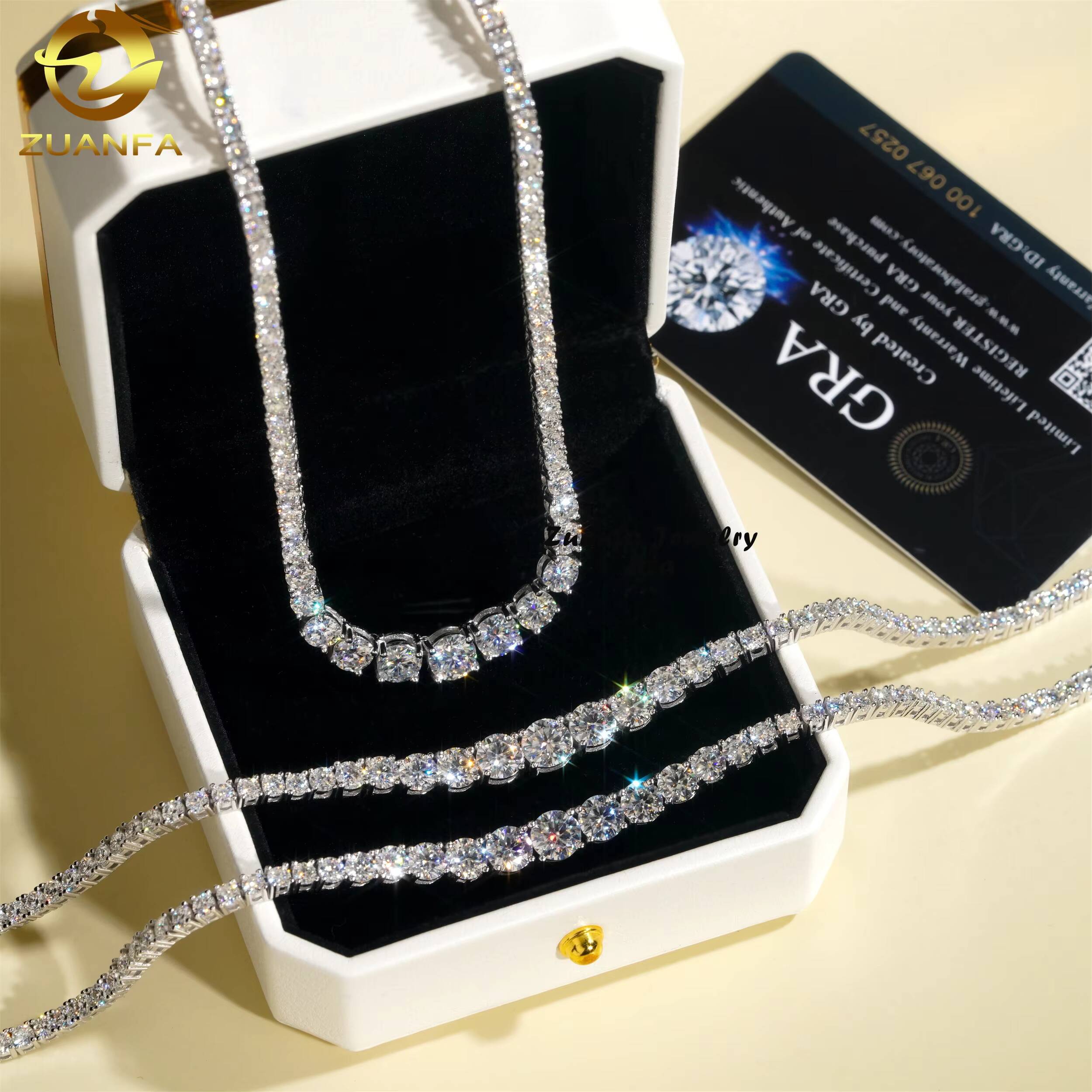 New Fashion High Quality 925 Sterling Silver Different Size VVS Diamond Moissanite Tennis Chain Necklace Women