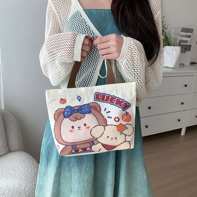 for Women Cartoon Canvas Handbag Small Crossbody Fashion Korean Style Cute Casual Tote Bag