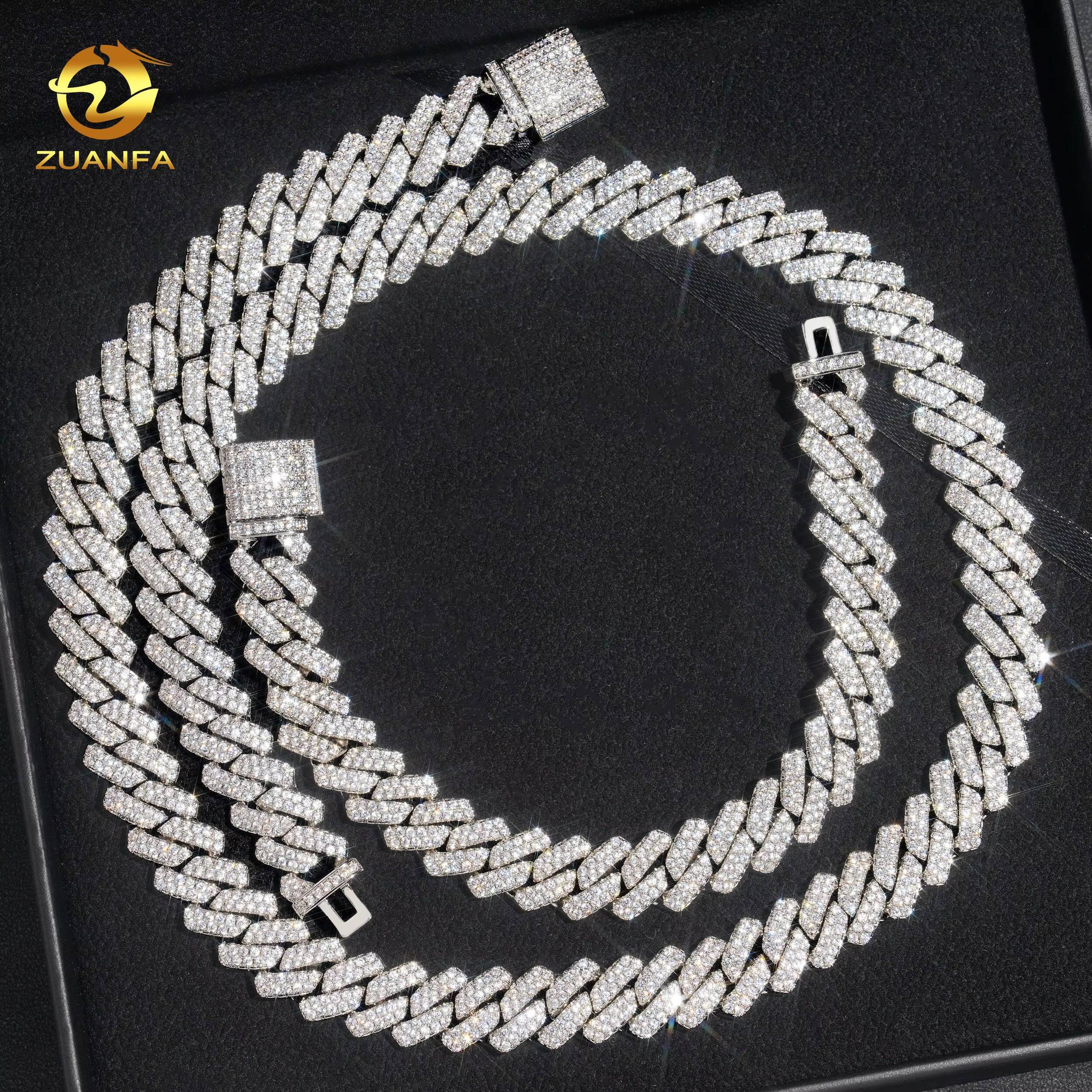 Hip Hop Jewelry 18k Gold Plated Brass Moissanite Custom High Quality 5A Moissanite Iced Out Cuban Link Chain