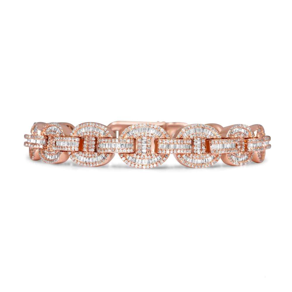 Moissanite dia Bracelet Rose Gold Link Mossinate Dia Cuban Chain Necklace Jewelry