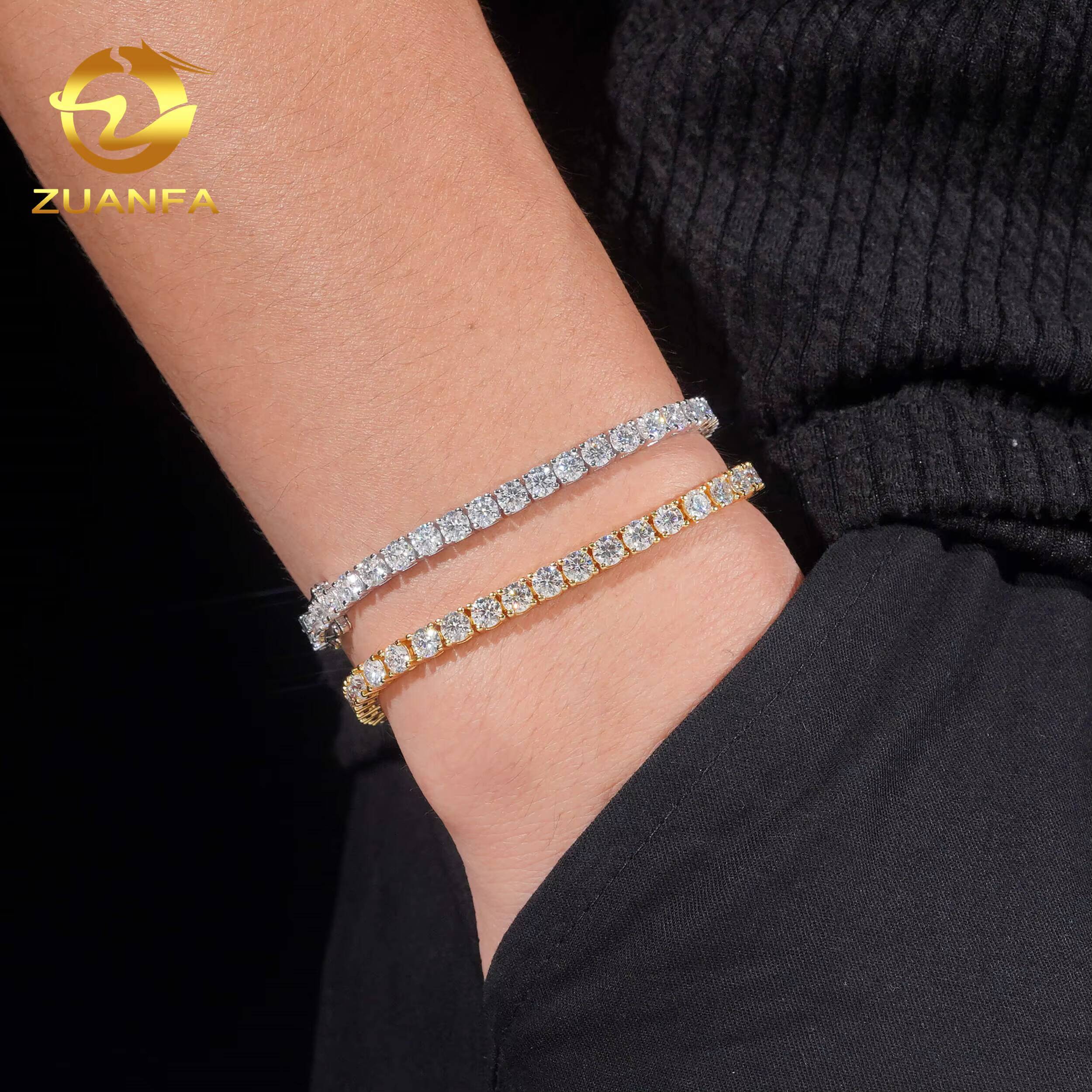 USA Local Stock 72H Shipping Hip Hop Classical Factory Price Gold Plated 925 Sterling Silver 4mm Moissanite Diamond Tennis Chain