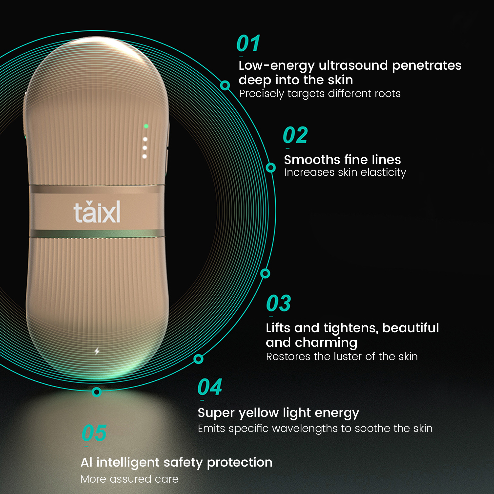 Hot Selling AI Safety Enhanced Low-Energy Ultrasound Device Super Yellow Light Beauty Lifting Skin Rejuvenation Technology for Home