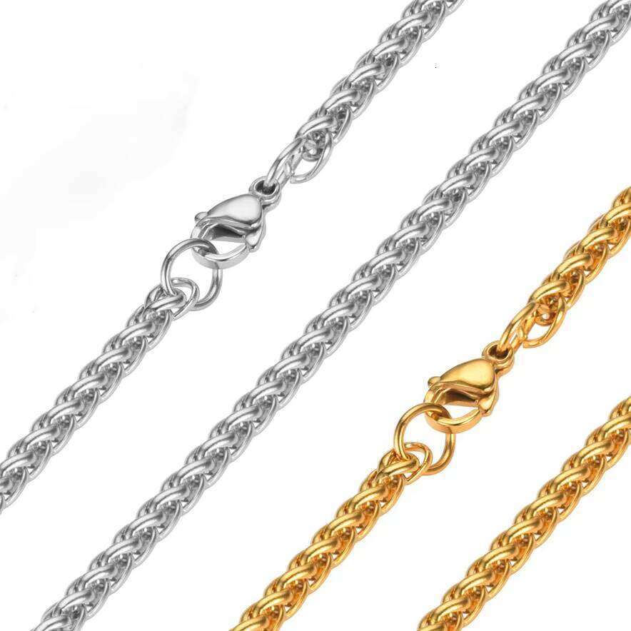 Wholesale 3mm 5mm Waterproof Fashion Link Stainless Steel Gold Plated Wheat Chain Necklaces for Men Women