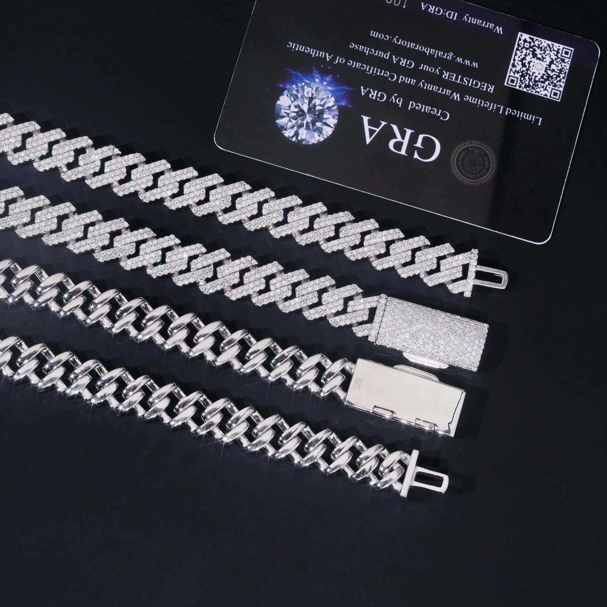 Trend Explosion Moissanite Jewelry 12mm Classic Double Row Cuban Necklace 925 Silver Gold Plated Moissanite Cuban Chain