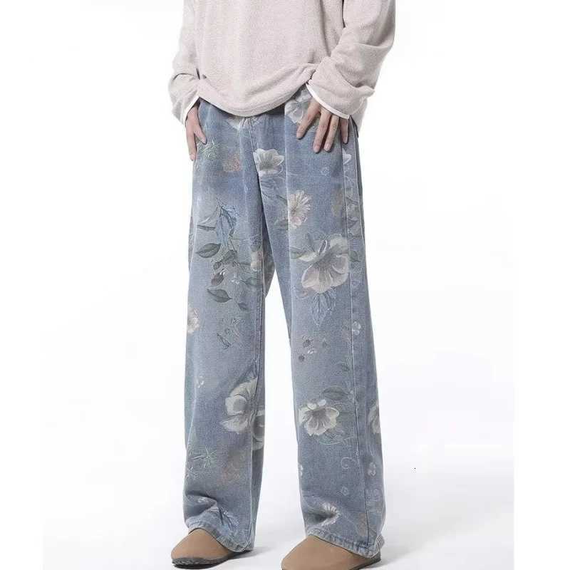 MirrordustKorean Style Printed TieDye StraightLeg Loose Unisex Casual Jeans W250905