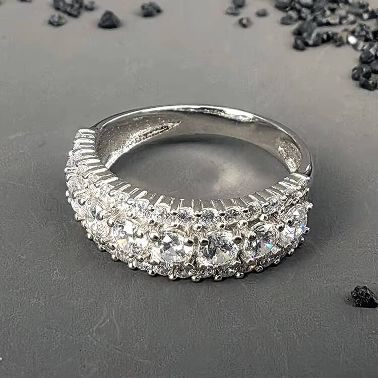 Original Vintage Luxury 925 Silver Garland 3 Rows VVS Moissanite Diamond Cluster Ring for Women Fine Jewelry