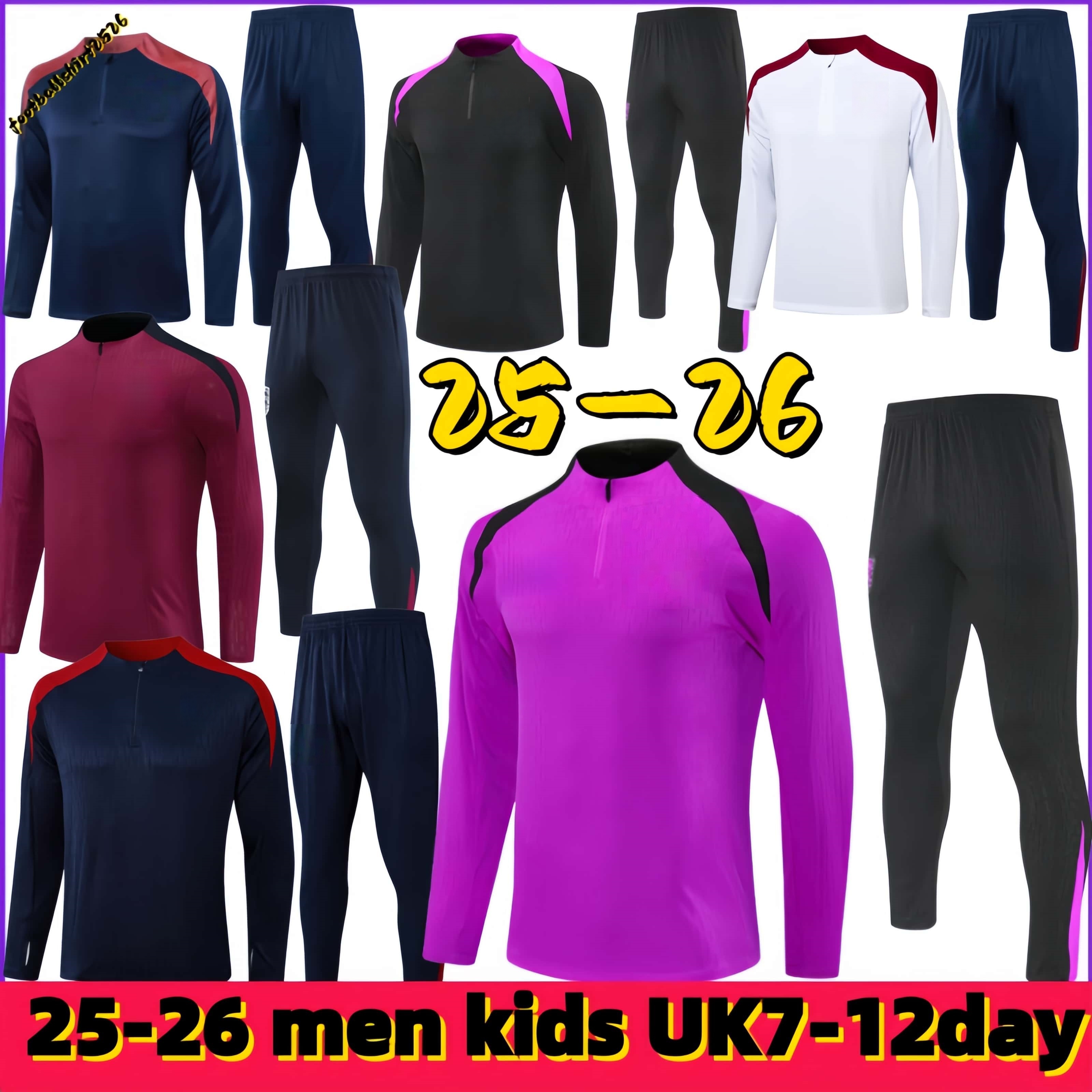 25 26 englands tracksuit Long sleeved half pulled training suit KANE STERLING ZIYECH MOUNT FODEN 2026 cfc Arsen training suit MEN KIDS national football sets uniform