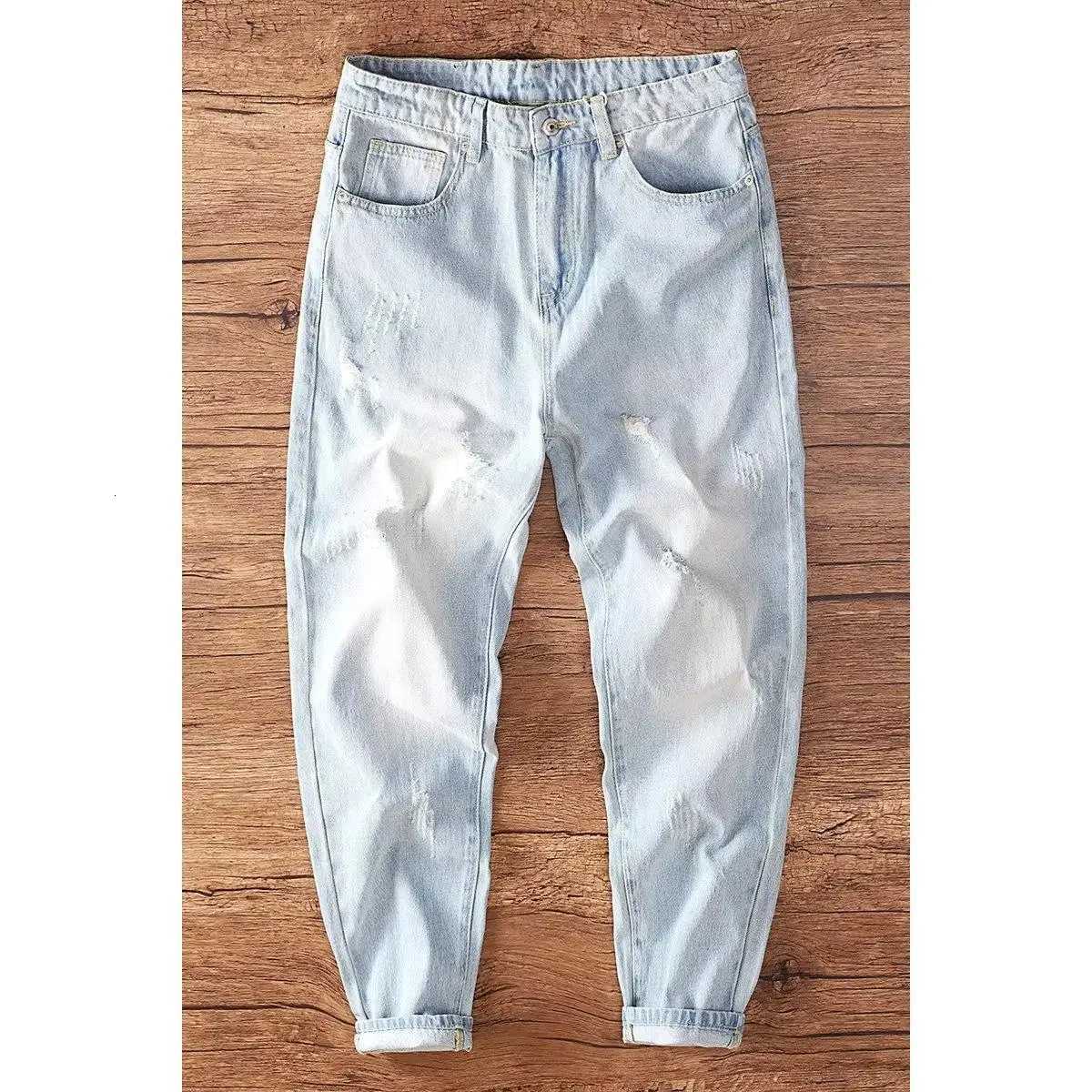 New Vintage Japanese Style Loose Slim Casual Pencil Pants Men Jeans Spring Autumn New Trend Lightweight Washed Cropped Trousers W250905