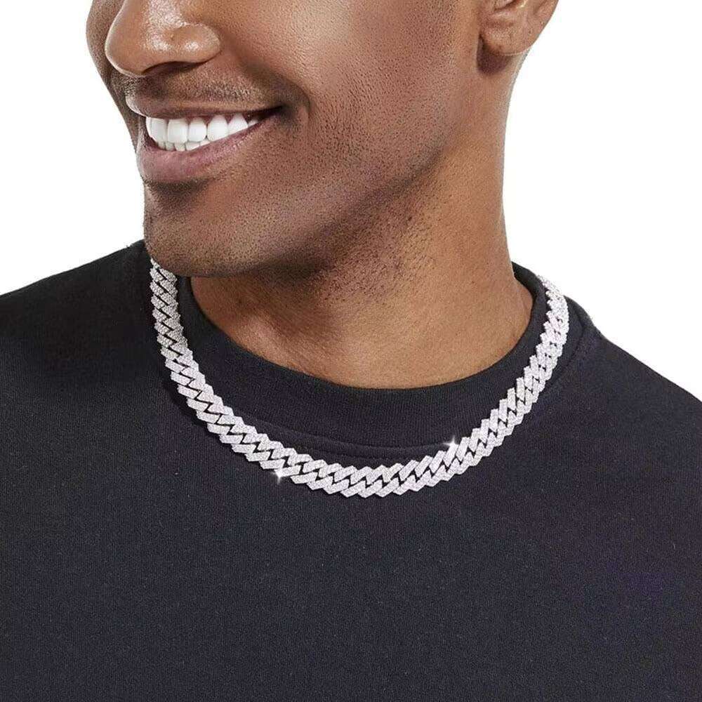 D Color Moissanite Necklace Round Cut Hip Hop Cuban Chain Style