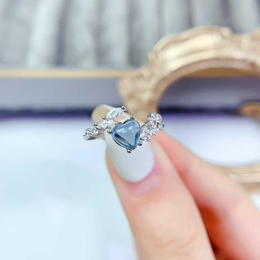 925 silver gemstone ring natural topaz ring 6mm London blue topaz jewelry with certificate