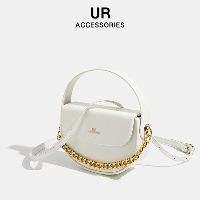 2025 New Small Premium Chain Handbag Single Cross Shoulder Half Round Simple Style Saddle Bag fashion Designer