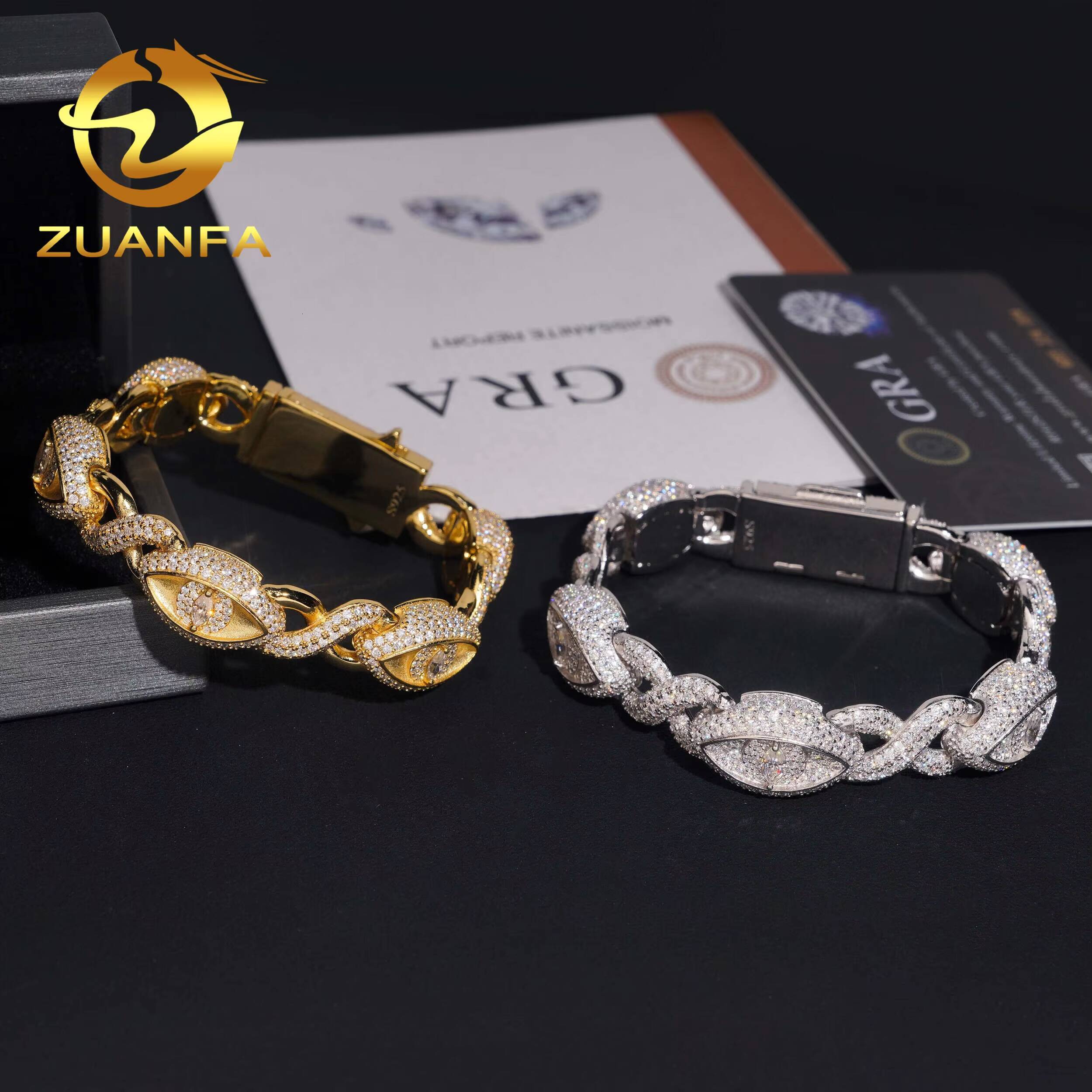 Pass Diamond Tester Hip Hop Style 925 Silver Moissanite Iced Out Marquise Eye Cuban Link Infinity Bracelet