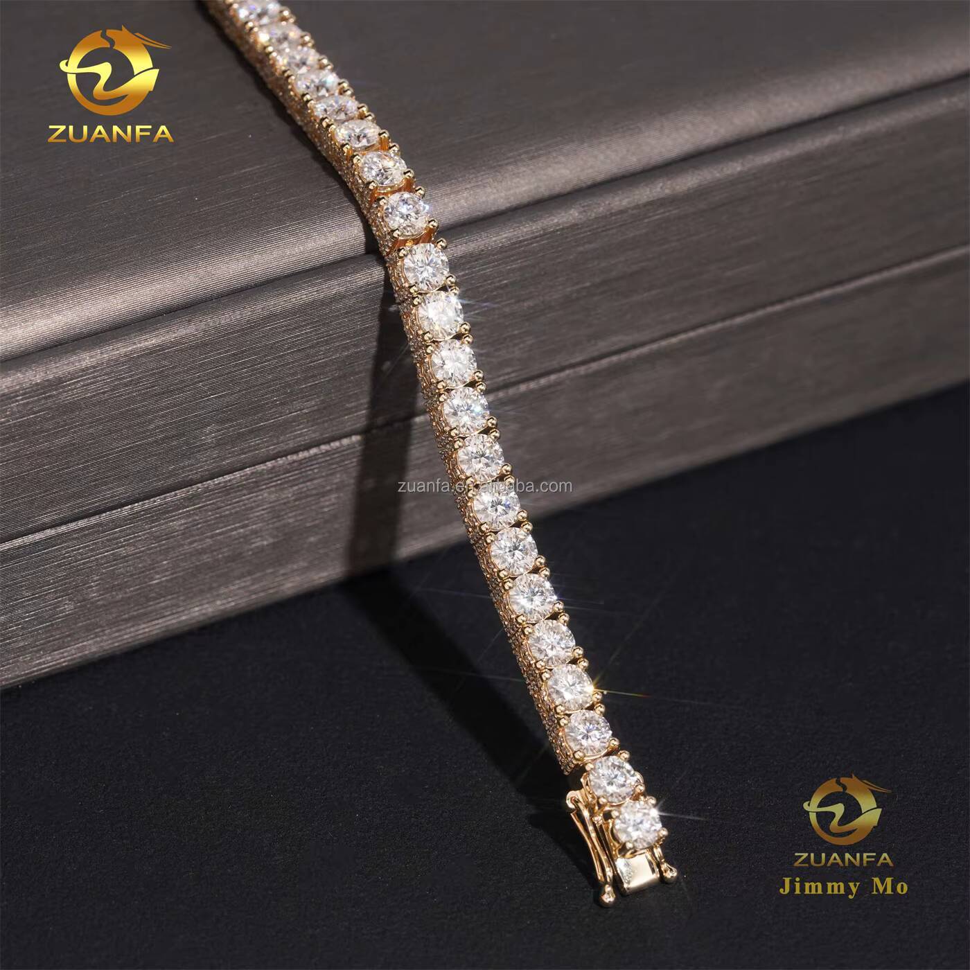 4mm 10k Real Yellow Gold Iced Out Luxury Jewelry Hip Hop Style GRA Certificates VVS Moissanite Cluster Tennis Chain Bracelet