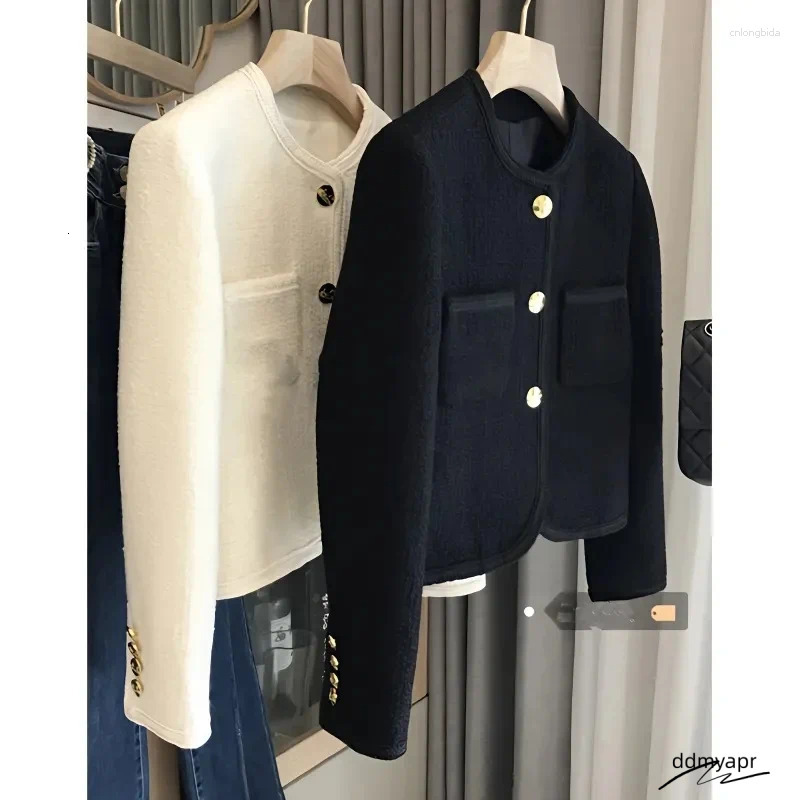 Women's Jackets Women Jacket Woman Clothing Spring And Autumn ddmyday Black Fragrance Single-Breasted Round Neck Short ddmyday ddmyday ddmyday dd