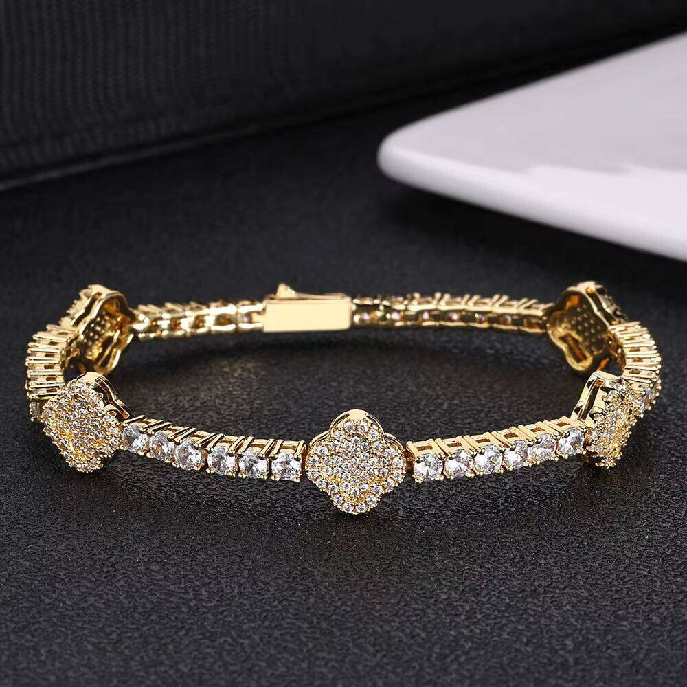 High Quality VVS Moissanite Four Leaf Clover Tennis Bracelet Sterling Sier Gold Plated Iced Out Women's Jewelry
