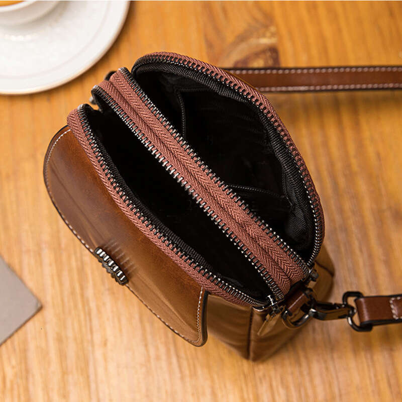 New Multi-layer Coin Purse Oil Wax Leather Mobile Phone Crossbody Versatile Large Capacity Shoulder Small Bag