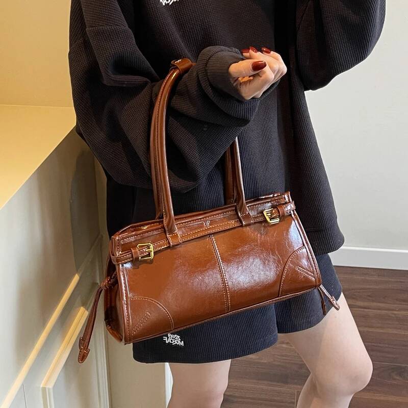 MOODS Belt Buckle Design Shoulder Bags For Women 2024 New Designer Pureses And Handbags Pure Color Large Capacity Shopper