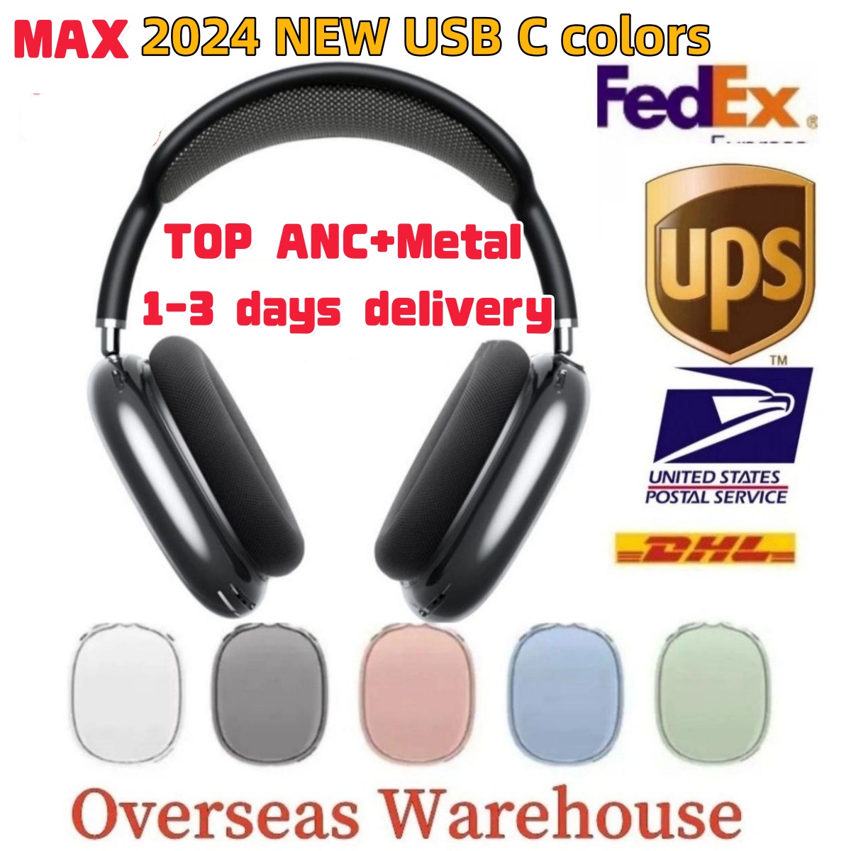 USA Stock for AirpodMax 2 3 4 Bluetooth Metal ANC Headphone Earbuds Accessories Transparent TPU Silicone Case AirPodsPro Max Noise Cancelling Headset Cover