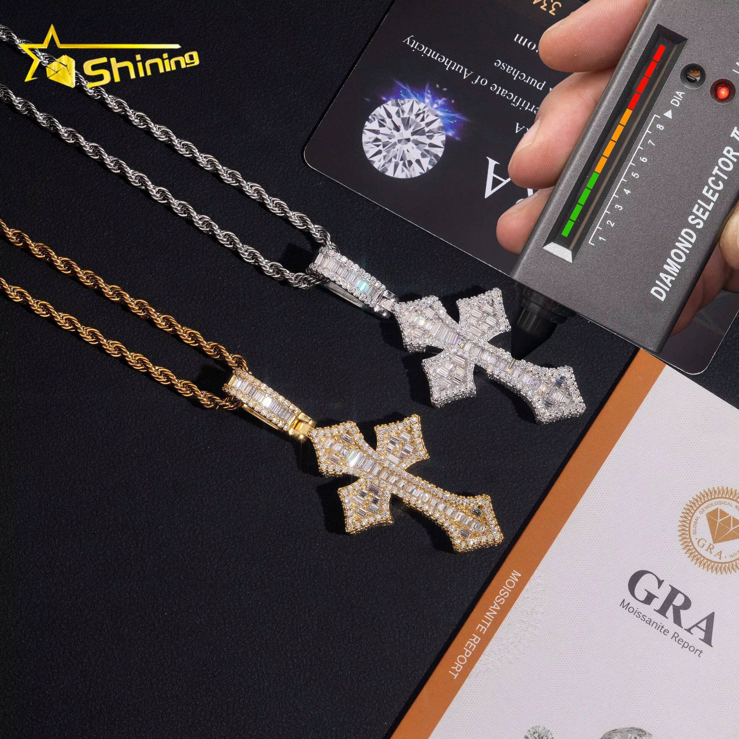 USA Local Stock Fast Shipping Iced Out Cross Moissanite Pendant Men Hip Hop 925 Silver Gold Plated VVS Moissanite Charms Pendant