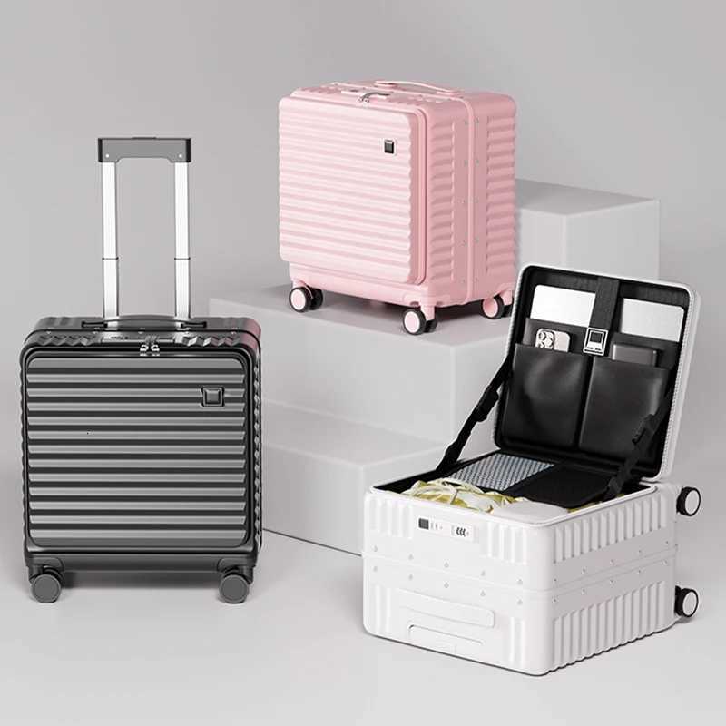 Sideopening 18inch Lightweight Boarding Suitcase Small Female 20inch Short Trip Suitcase Sturdy Aluminum Frame Trolley Case Z250905