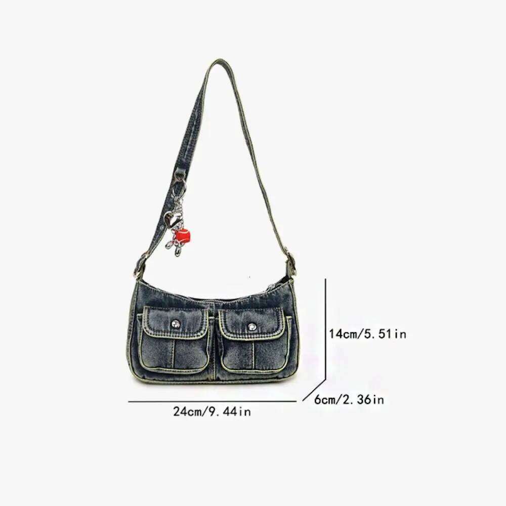 Fashion Handbag Retro Denim Underarm Crossbody Spicy Girl Shoulder Armpit Bag Y2k Cloth Bag Shopping