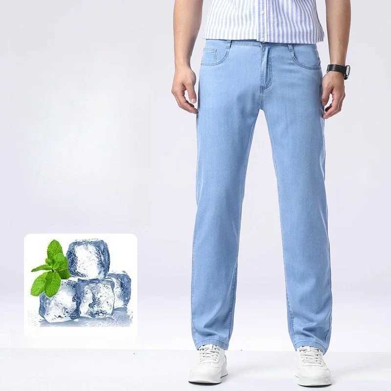 Summer New Business Casual Ice Silk Jeans Fashion Mens Slim Straight Versatile Denim Pants Lyocell Fabric Ice Y2K Thin Jean W250905