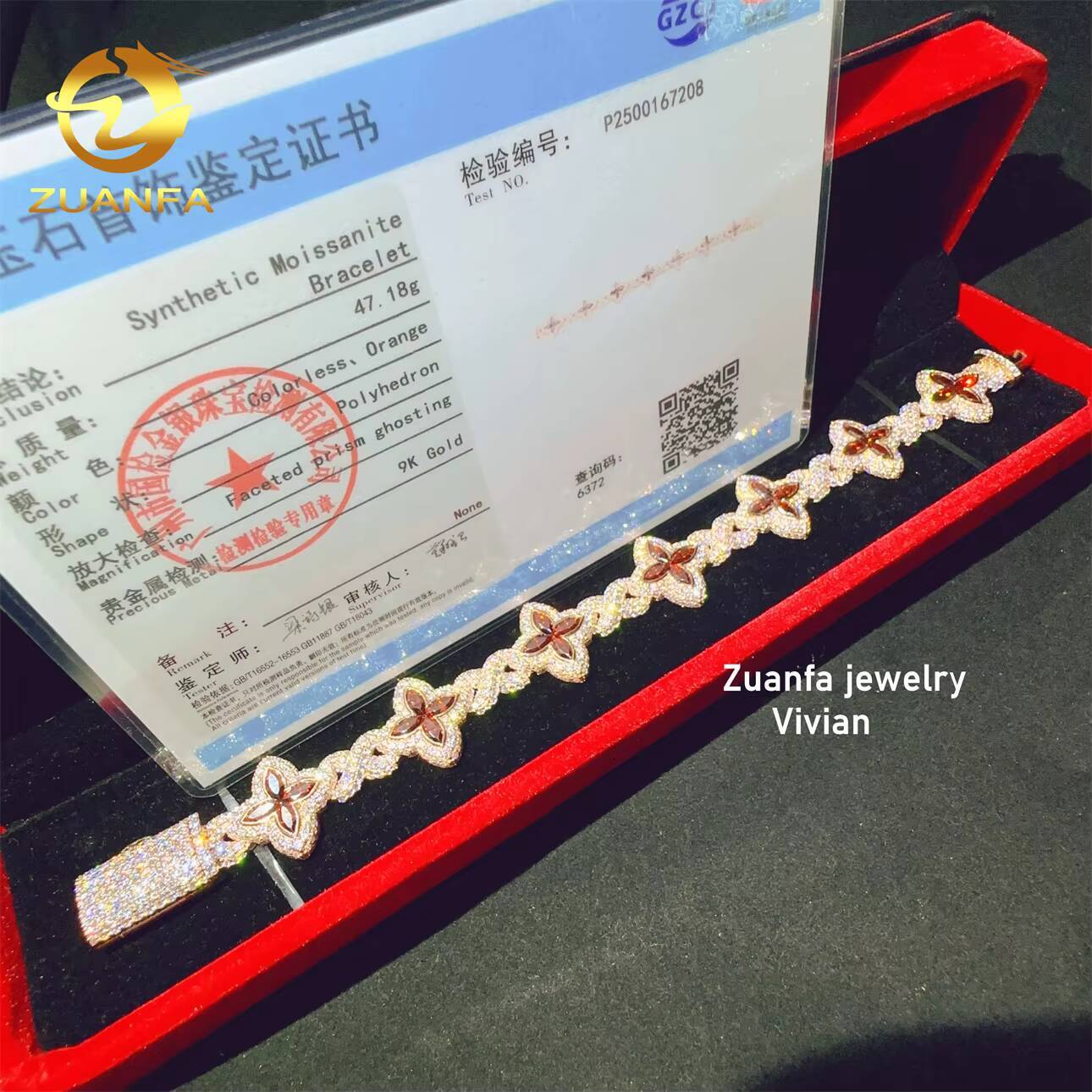 Hip Hop Jewelry Luxury Moissanite 9K Real Gold Iced Out VVS Moissanite Diamond Cuban Link Bracelet