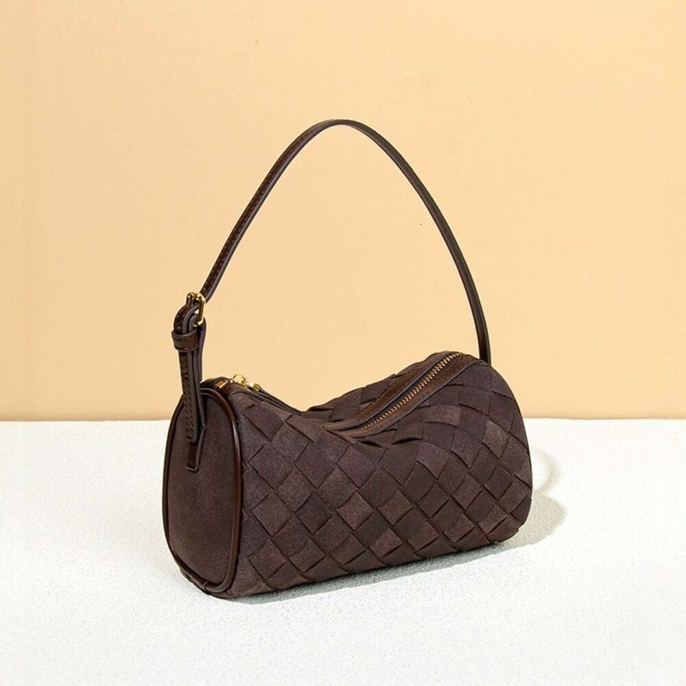 DHEssentials 2025 Autumn Winter Faux Suede Cylinder Woven Bag - Small Pillow Crossbody Underarm Handheld Camera Bag