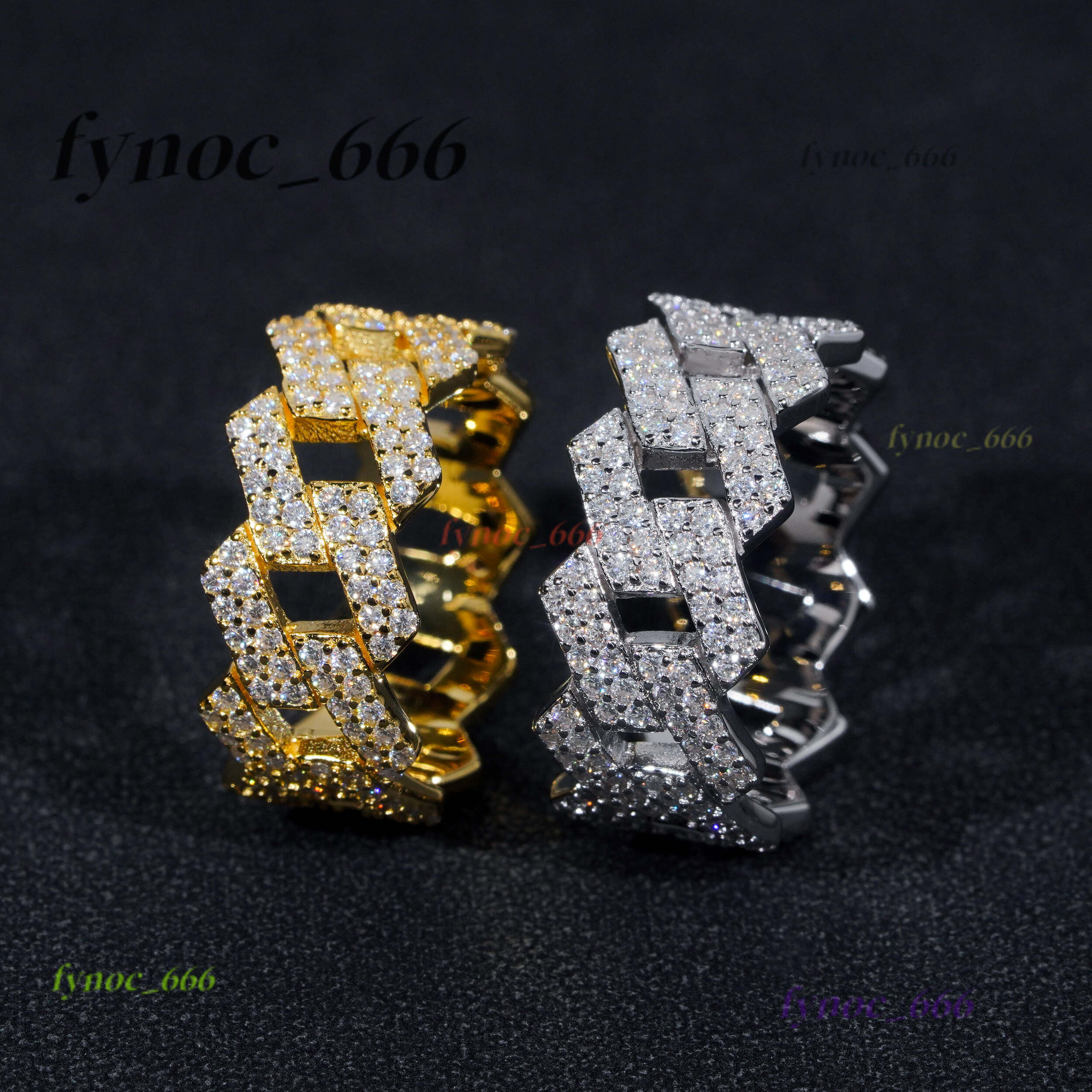 Wholesale Factory Price in Stock Moissanite Jewelry 925 Silver Iced Out 2 Row Diamond Cuban Rings Moissanite Hip Hop Ring