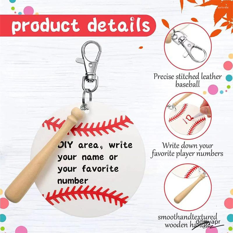 Keychains 12Set Baseball ddmyday Acrylic Keychain With Mini Bat Keyring Sports DIY For Crafting Party Favors