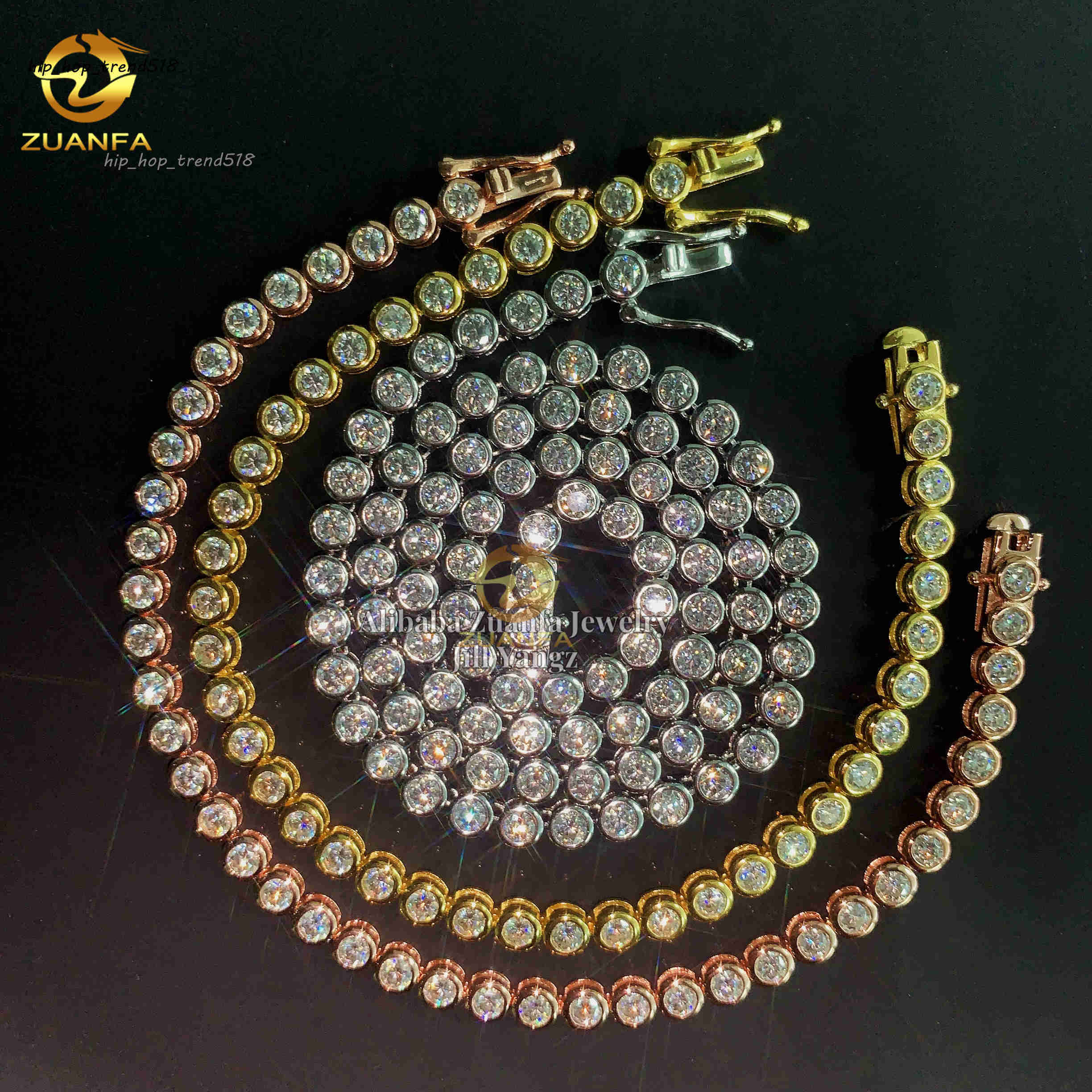 Zuanfa Jewelry Bezel Setting VVS Moissanite Tennis Chain Necklace 3mm Gift Idea Moissanite Chain