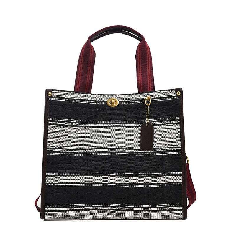 Haruku Canvas For Women's 2024 New Fashion Stripe Handheld Shoulder With Large Capacity Commuting Tote Bag