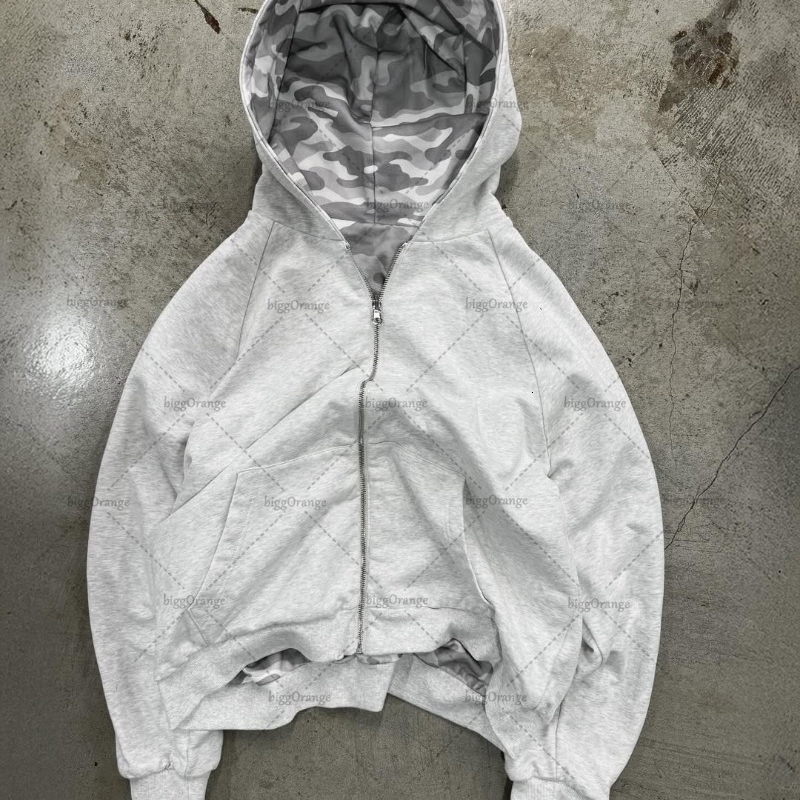 American Retro Harajuku Camouflage Zipper Hoodie Women Hiphop Trendy Streetwear Gothic Punk Casual Oversized Sweatshirt Men 250904