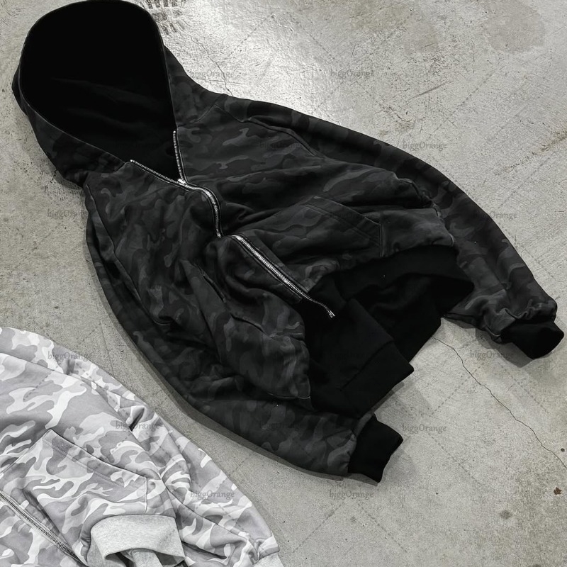 American Retro Harajuku Camouflage Zipper Hoodie Women Hiphop Trendy Streetwear Gothic Punk Casual Oversized Sweatshirt Men 250904