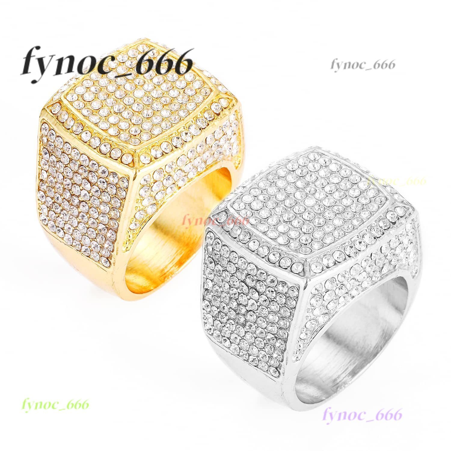 2025 Wholesale Trendy Hip Hop Alloy Jewelry Mens Diamond Square Ring for Men