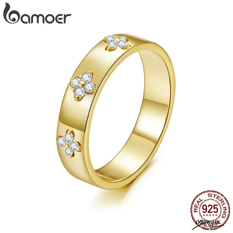 Fashion Womens Love Mens Designer Sterling Sier Lucky Clover Ring, Gold Plated D Color Round Cut Moissanite Wide ddmyday Band Ring For Women Dia