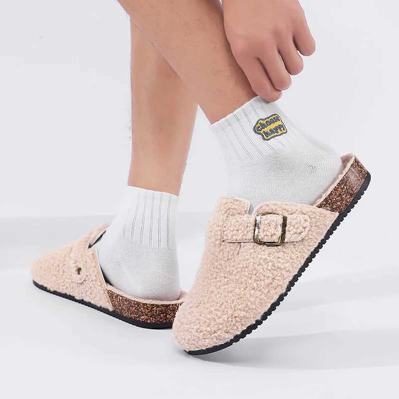 Fashion Womens Casual Baotou Slippers Mens Home Decor Winter New Item Indoor Plush Warm Half Slippers Lazy Shoes Large Size W250905