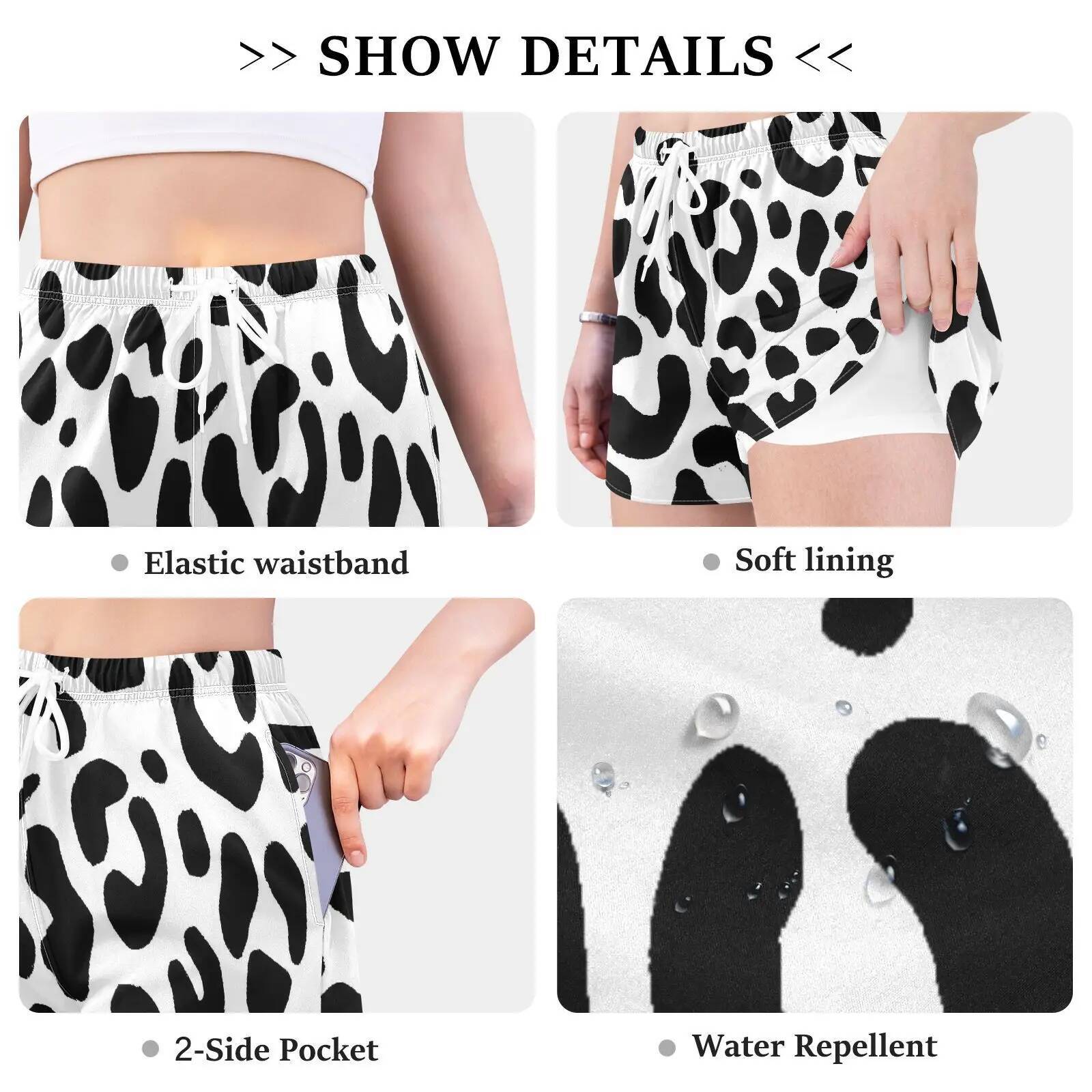 Womens 2 in 1 Running Casual Athletic Gym Yoga Workout Shorts Spandex Tennis athletic shorts Summer Leopard print design