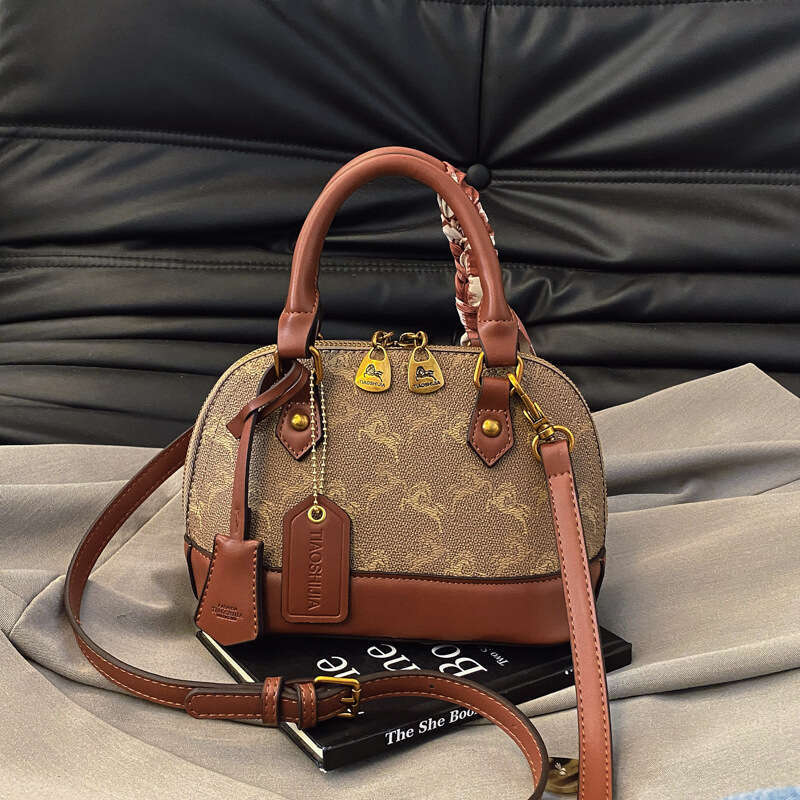 Designer Bag Luxury Bag Summer PU Clutch, Camel/Khaki, Letter Print, Shell Shape, Shoulder Bag 3-Strap Design, Vintage European Style