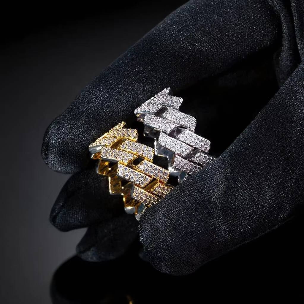 Custom Jewelry Hip Hop Solid 9K 10K 14K 18K Gold IGI VS VVS Lab Grown Diamond Iced Out 2 Rows Cuban Eternity Band Ring for Men