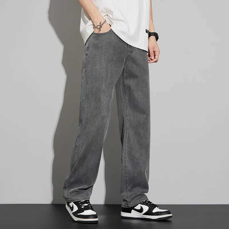 2025 New Lyocell Summer Thin Business Male Pants Jeans Mens High Waist Loose Comfortable Straight Elastic Denim Trousers W250905
