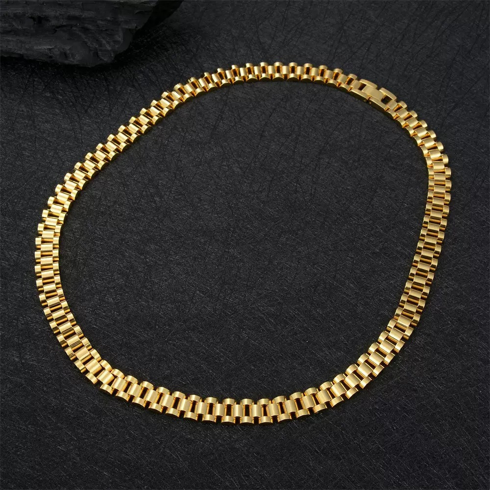 12mm Gold Stainless Steel Watch Band Necklace Mens Fashionable Custom Jewelry with Strap Chain for Necklaces
