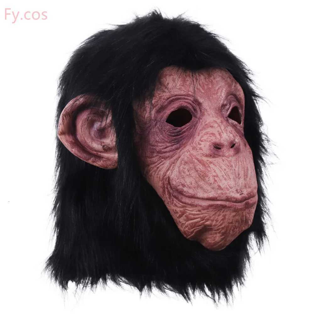 Gorilla Mask Novelty Monkey Orangutan Costume Cosplay Latex Animal Funny Full Face Party Hair Dress Black Halloween for AdultsXJ250905