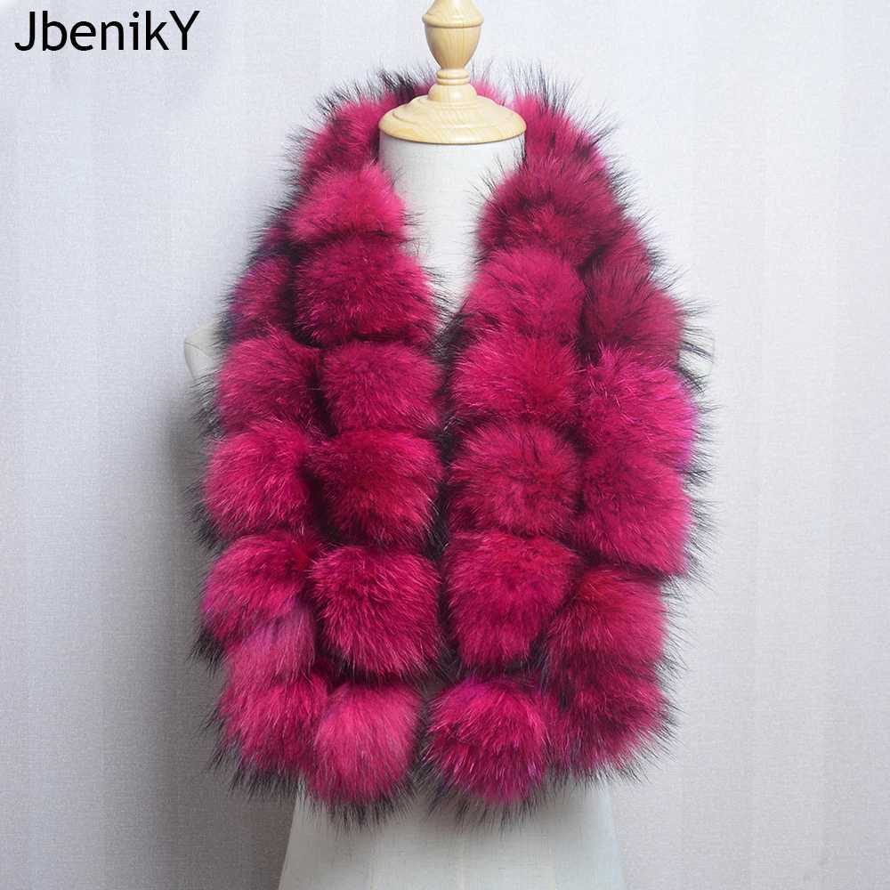 New Style Fashion Luxury Women Real Raccoon Fur Scarves Pompom La Winter Warm Natural Fur Scarf Fluffy Genuine Fur MufflerXJ250905