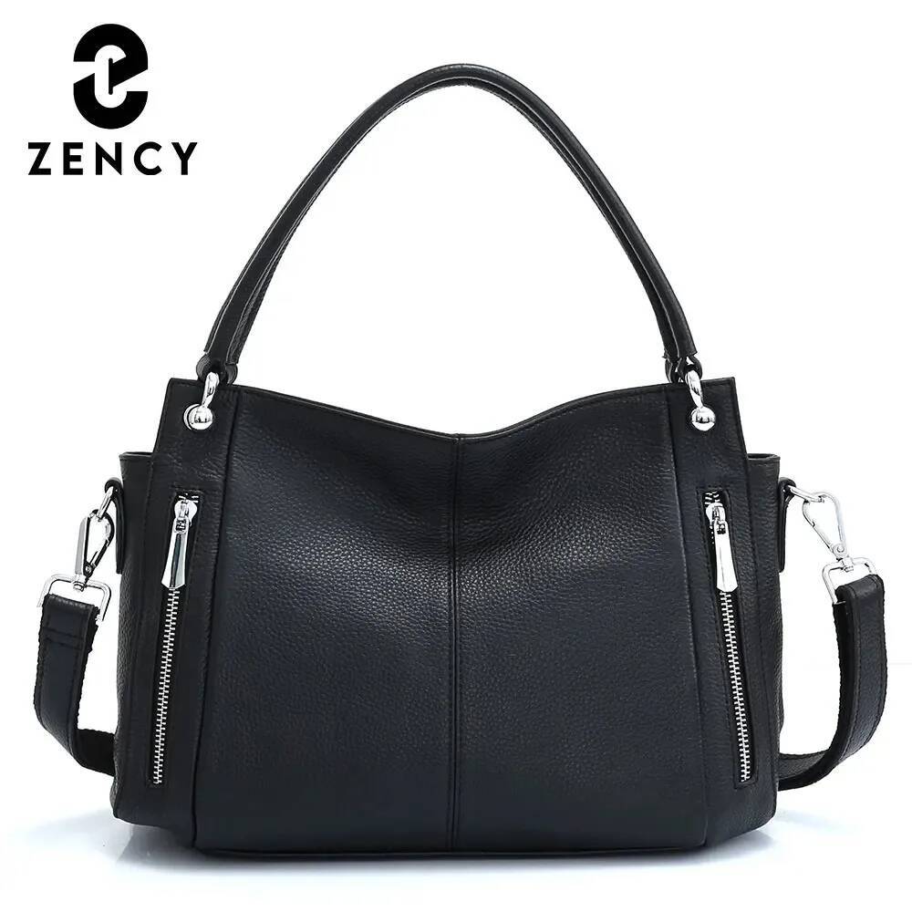 Zency 100% Genuine Leather Handbag Female Classic Simple Vintage Women Shopper Tote Lady Shoulder Bag Commuter Casual Crossbody