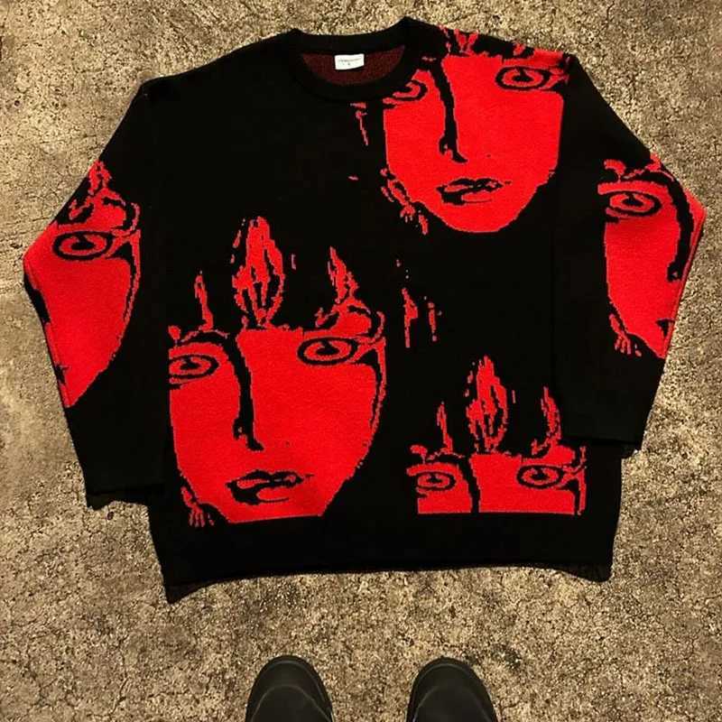 Autumn Winter Knitted Sweater Retro Fashion Hip Hop Men Women Pullovers Gothic High Street Y2k Long Sleeve Sweater Couples Tops Z250905