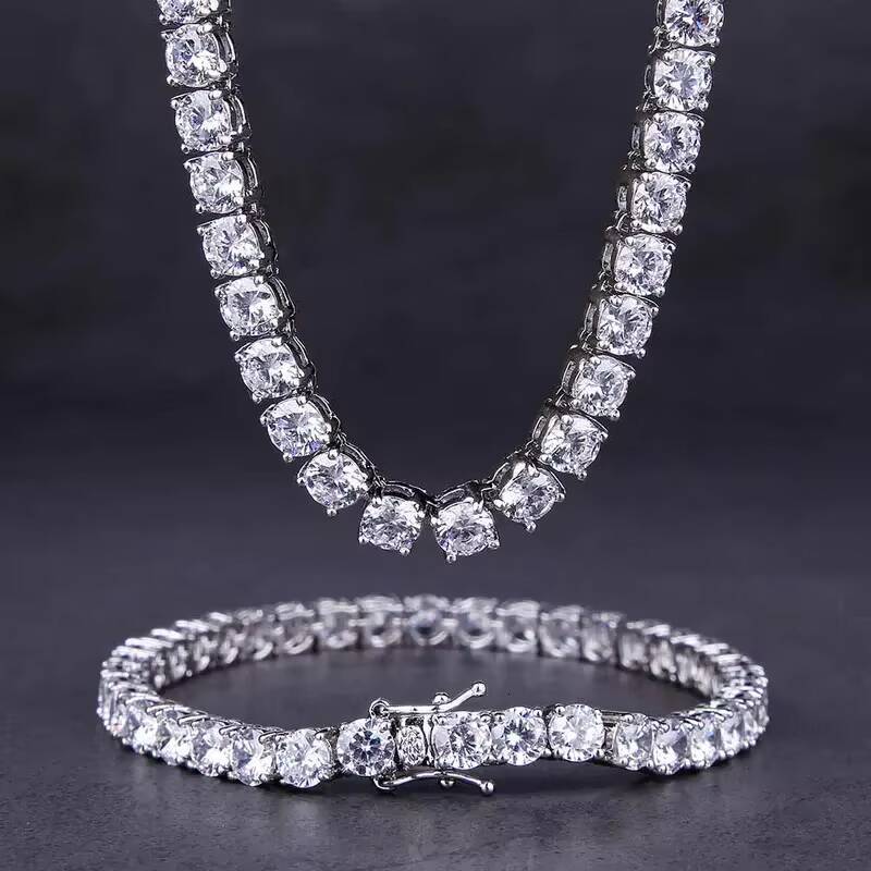 Luxury Jewelry Moissanite Trendy Style Iced Out Tennis Chain 925 Sterling Silver VVS 4mm 678 Inches Moissanite Tennis Bracelet