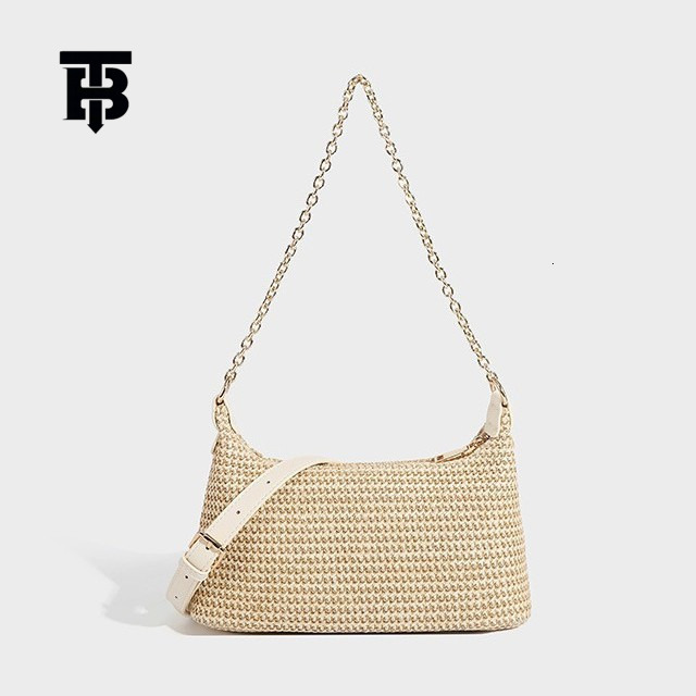 Luxury Brand Designer Bag Women's Straw Woven Single Shoulder Chain Small Bag Chain Summer Essential Casual High-Quality Bag Single Shoulder Unde